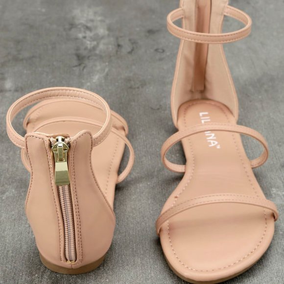 Nude Ankle Strap Flat Sandals - Picture 2 of 3